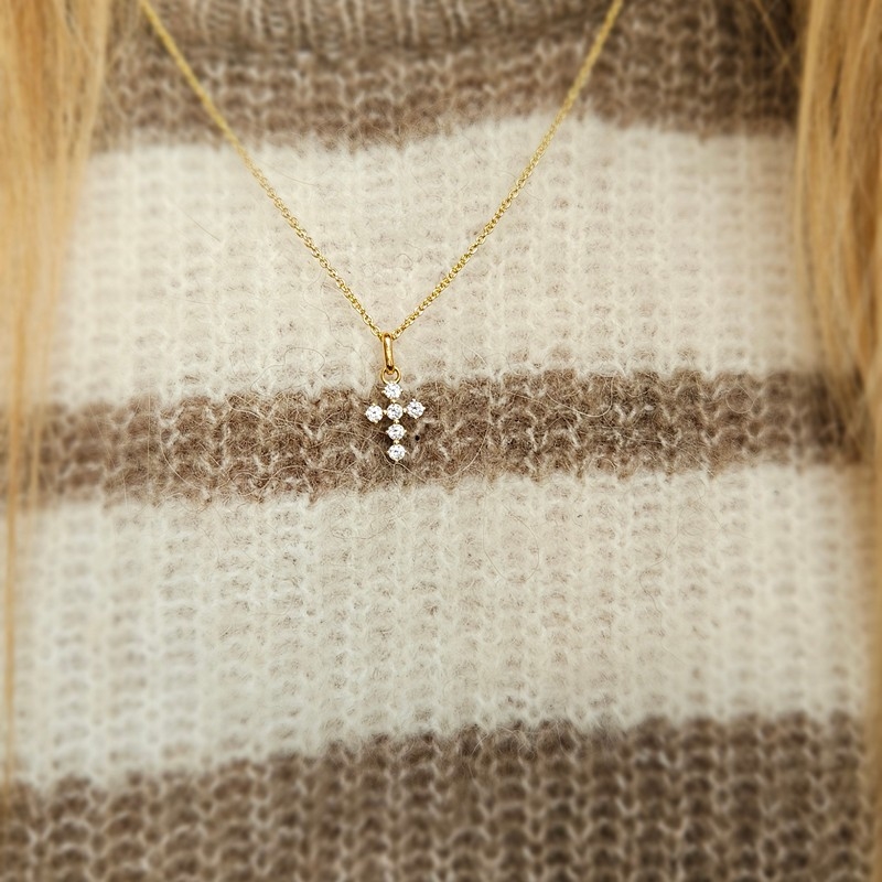 Kors-vedhæng i 8kt guld med zirkonia